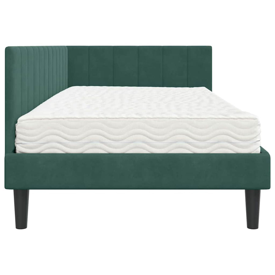 Hoekbedframe met Matras met matras 2 pcs Groen Fluweel