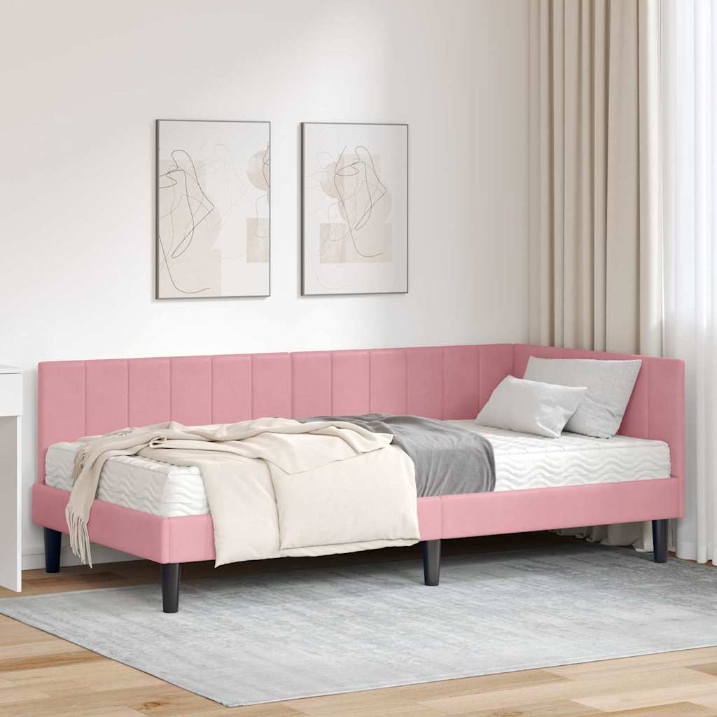 Hoekbedframe met Matras met hoofdeinde 2 pcs Grijs Fluweel