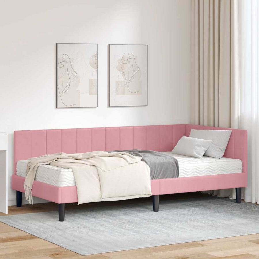 Hoekbedframe met Matras met hoofdeinde 2 pcs Grijs Fluweel