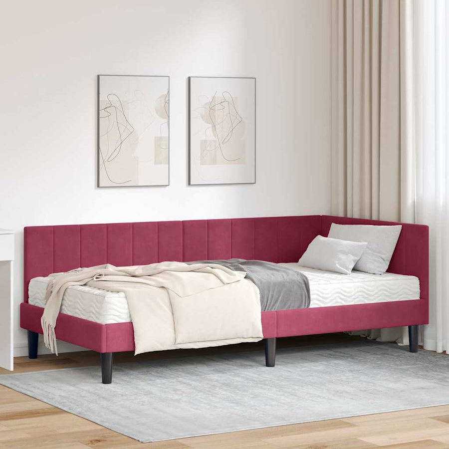 Hoekbedframe met Matras met matras 2 pcs Groen Fluweel