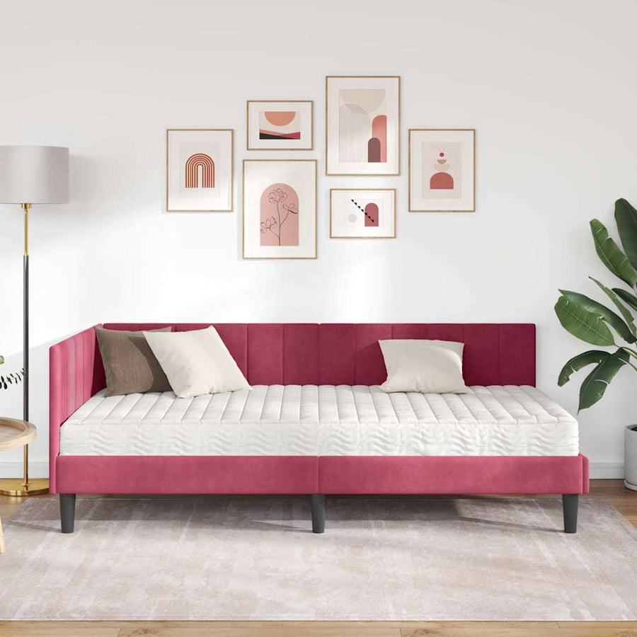 Hoekbedframe met Matras met matras 2 pcs Groen Fluweel