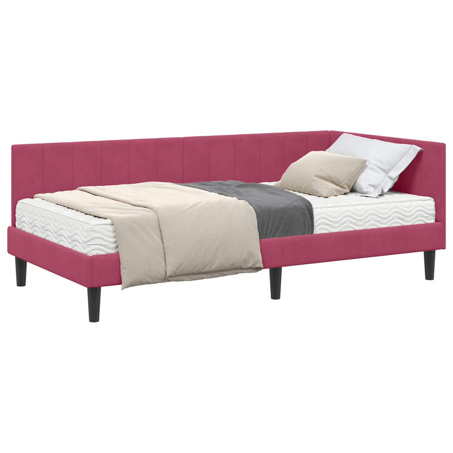 Hoekbedframe met Matras met matras 2 pcs Groen Fluweel