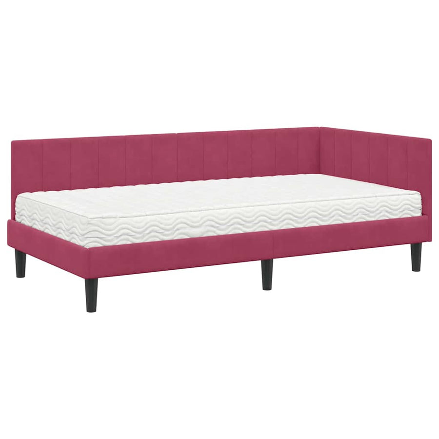 Hoekbedframe met Matras met matras 2 pcs Groen Fluweel