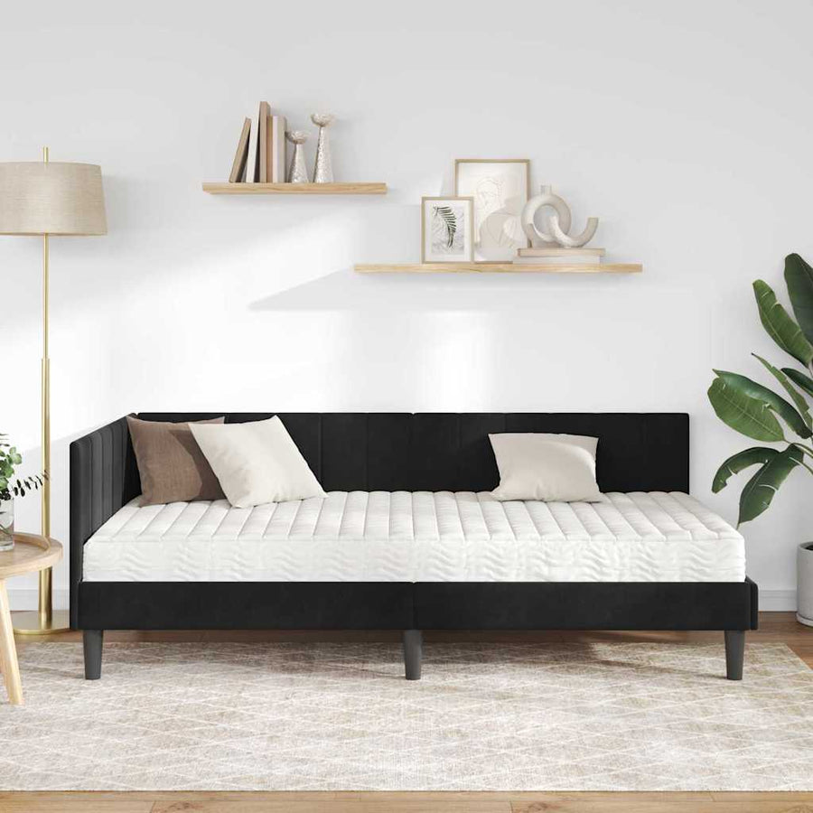 Hoekbedframe met Matras met matras 2 pcs Zwart Fluweel