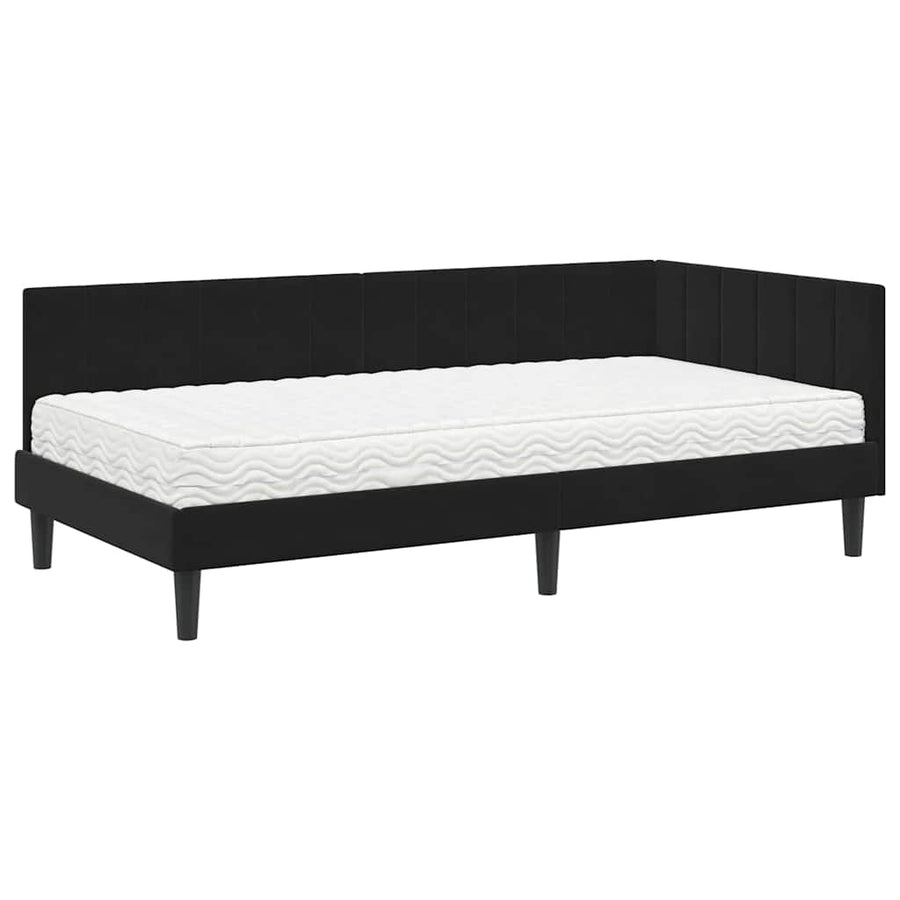 Hoekbedframe met Matras met matras 2 pcs Zwart Fluweel