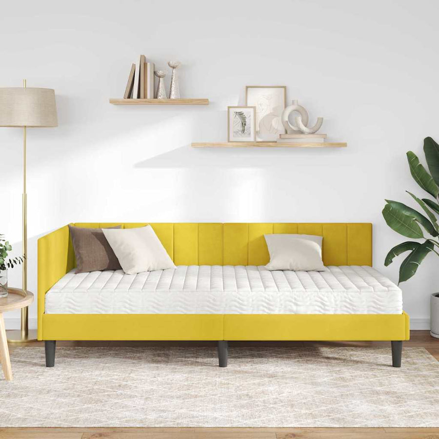 Hoekbedframe met Matras met matras 2 pcs Geel Fluweel