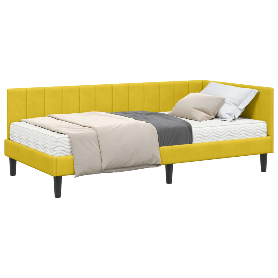 Hoekbedframe met Matras met matras 2 pcs Geel Fluweel