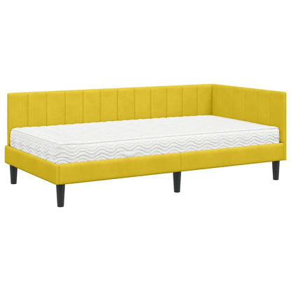 Hoekbedframe met Matras met matras 2 pcs Geel Fluweel