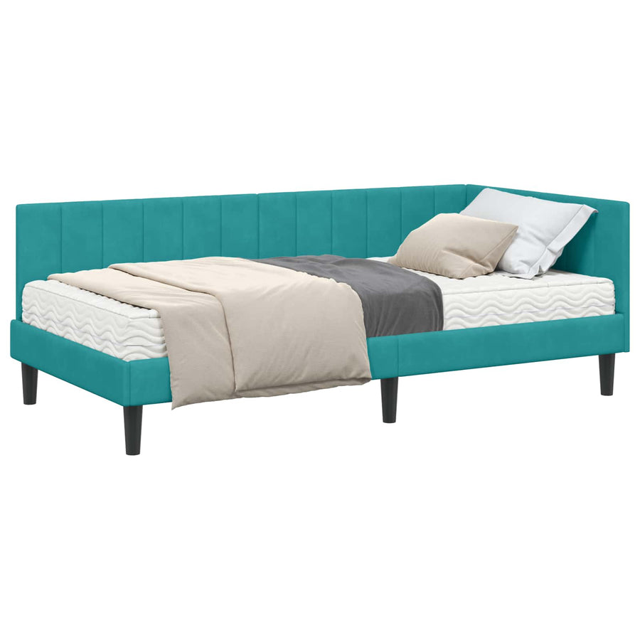 Hoekbedframe met Matras met matras 2 pcs Turquoise Fluweel