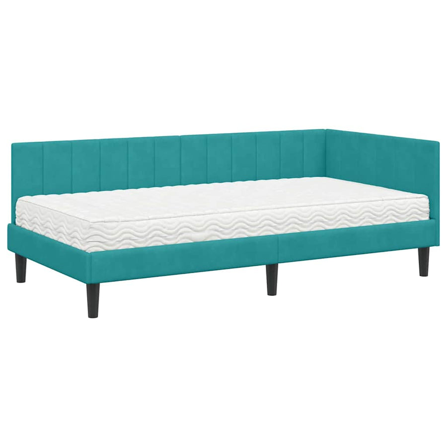 Hoekbedframe met Matras met matras 2 pcs Turquoise Fluweel