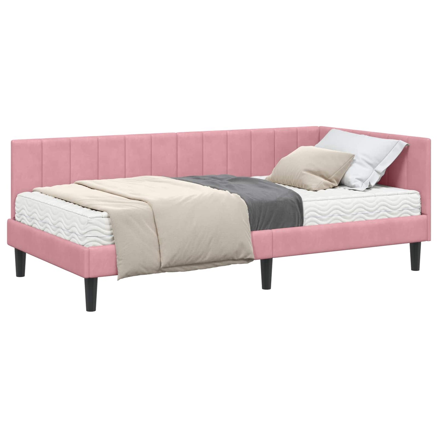 Hoekbedframe met Matras met hoofdeinde 2 pcs Grijs Fluweel