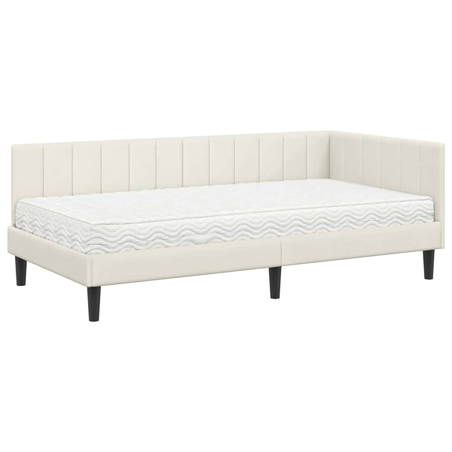 Hoekbedframe met Matras met hoofdeinde 2 pcs Crème Fluweel