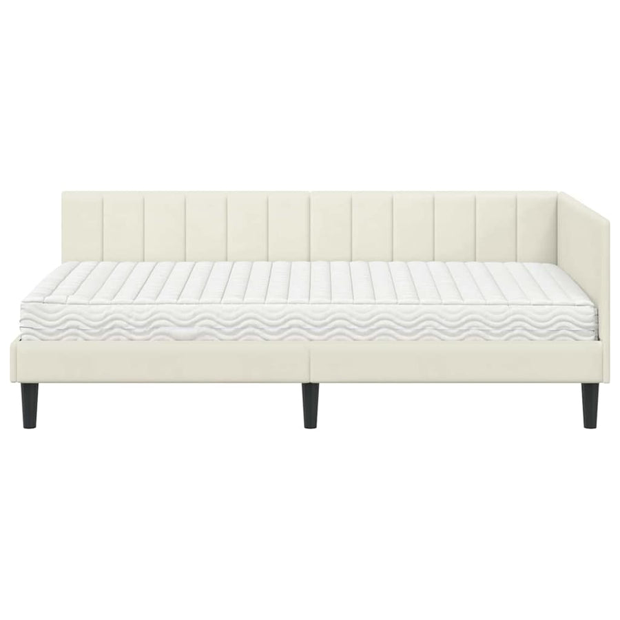 Hoekbedframe met Matras met hoofdeinde 2 pcs Crème Fluweel