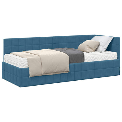 Hoekbedframe met Matras met hoofdeinde 2 pcs Blauw Fluweel