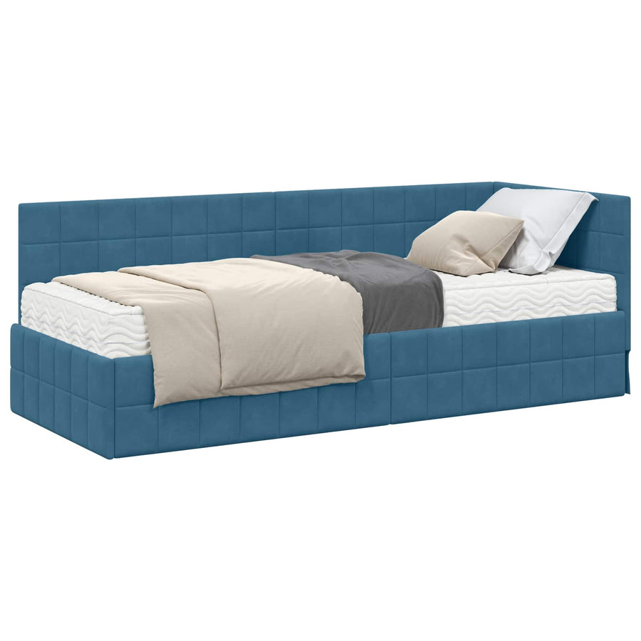 Hoekbedframe met Matras met hoofdeinde 2 pcs Blauw Fluweel