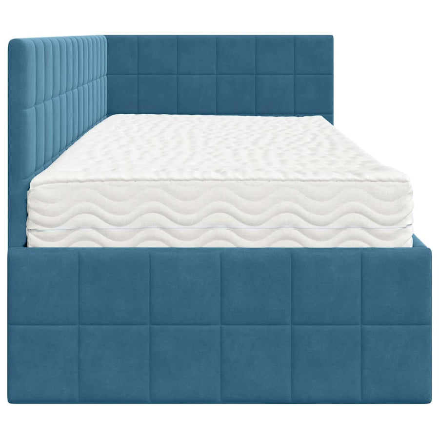 Hoekbedframe met Matras met hoofdeinde 2 pcs Blauw Fluweel