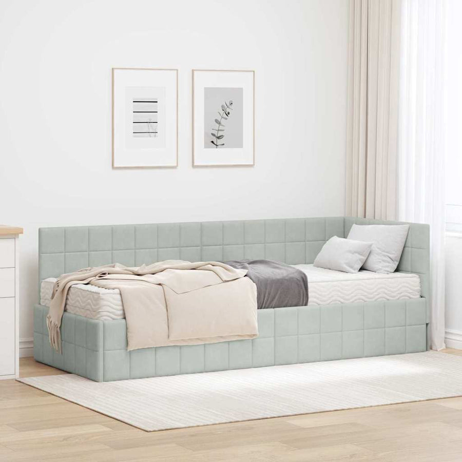Hoekbedframe met Matras met hoofdeinde 2 pcs Lichtgrijs Fluweel