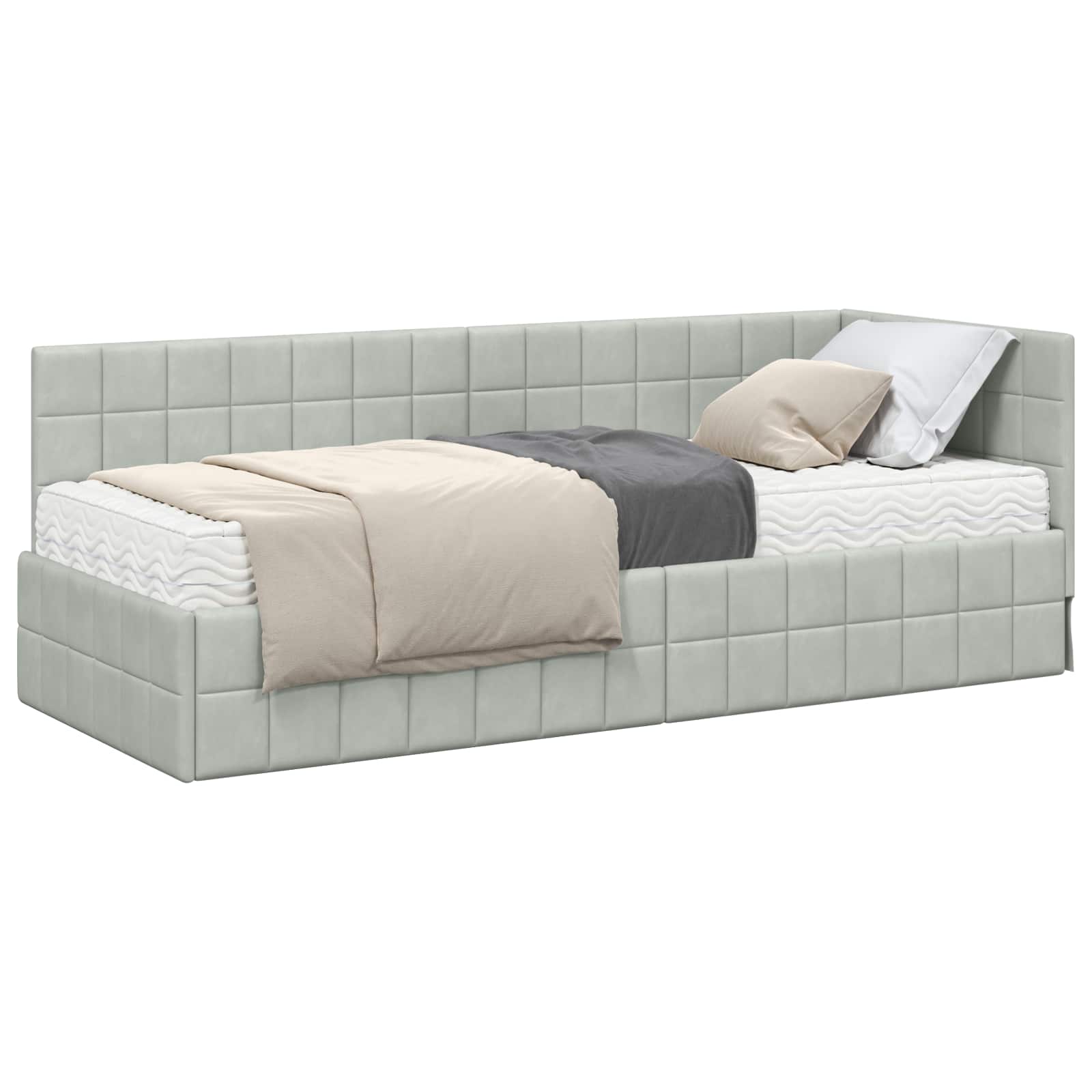 Hoekbedframe met Matras met hoofdeinde 2 pcs Lichtgrijs Fluweel