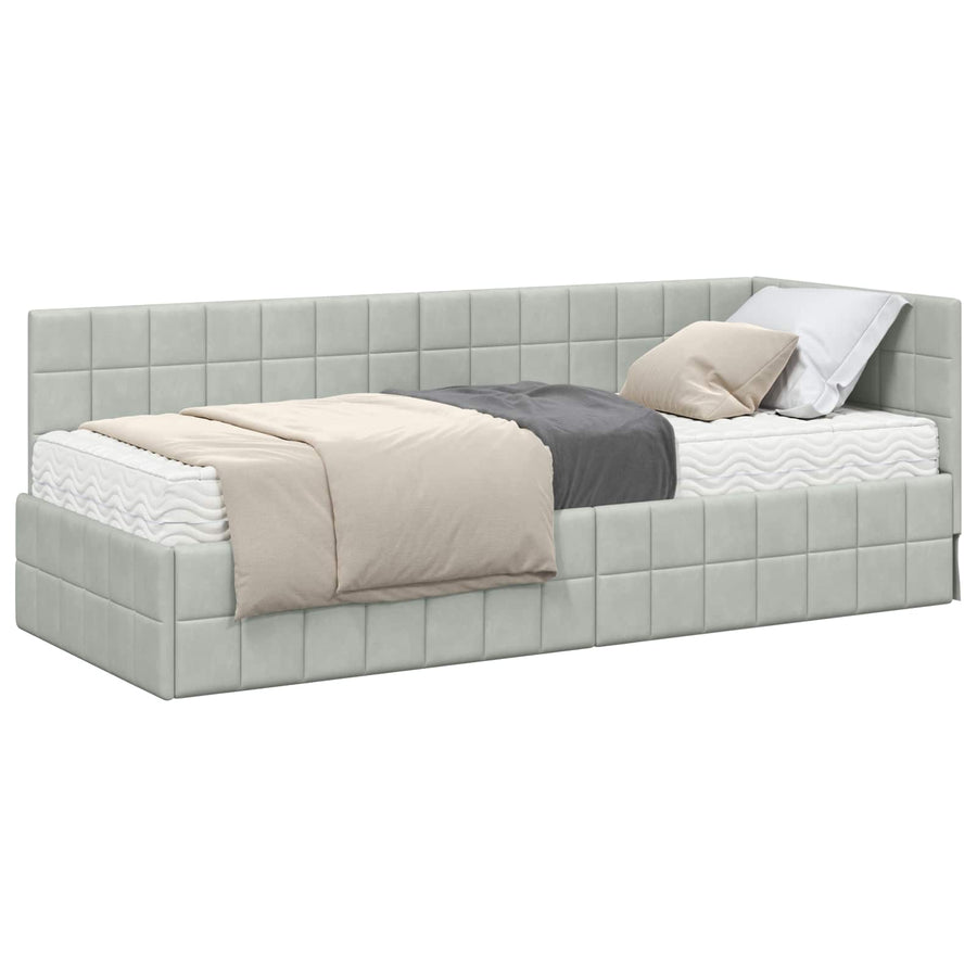 Hoekbedframe met Matras met hoofdeinde 2 pcs Lichtgrijs Fluweel