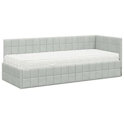 Hoekbedframe met Matras met hoofdeinde 2 pcs Lichtgrijs Fluweel