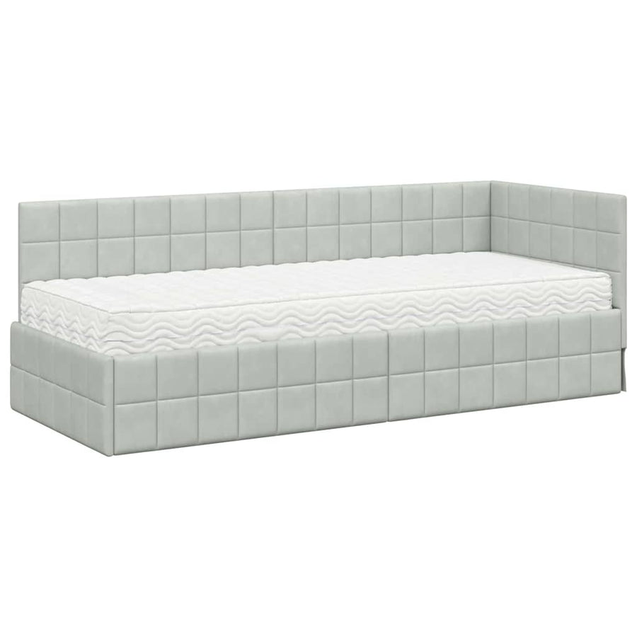 Hoekbedframe met Matras met hoofdeinde 2 pcs Lichtgrijs Fluweel