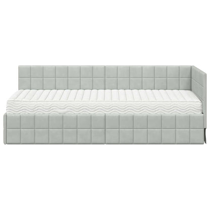 Hoekbedframe met Matras met hoofdeinde 2 pcs Lichtgrijs Fluweel