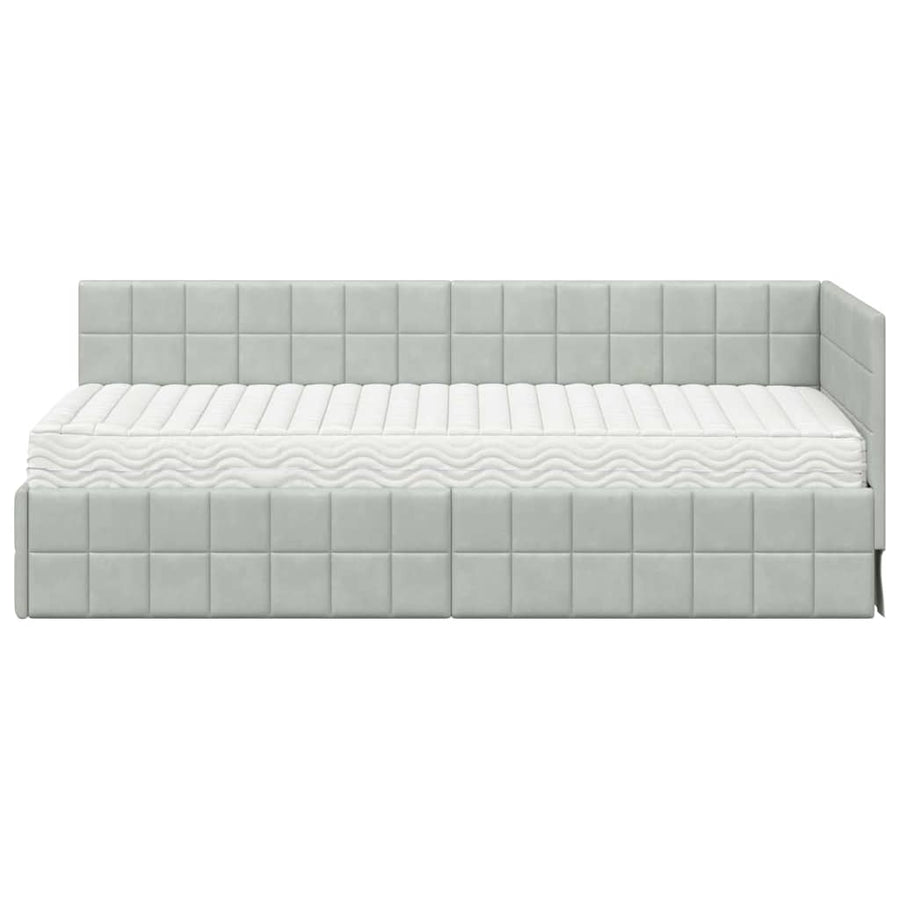 Hoekbedframe met Matras met hoofdeinde 2 pcs Lichtgrijs Fluweel