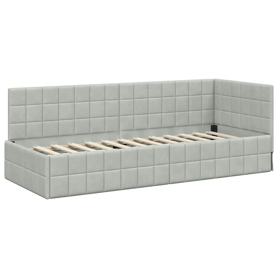 Hoekbedframe met Matras met hoofdeinde 2 pcs Lichtgrijs Fluweel