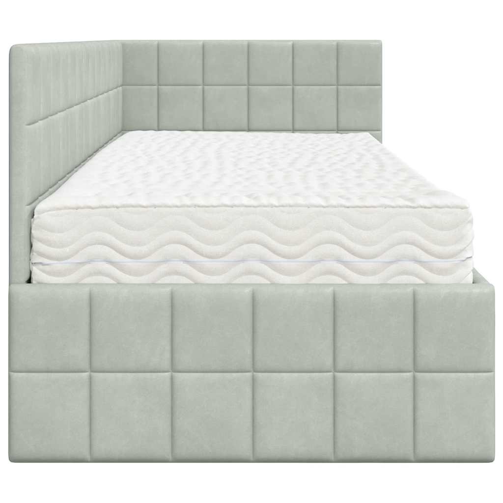 Hoekbedframe met Matras met hoofdeinde 2 pcs Lichtgrijs Fluweel
