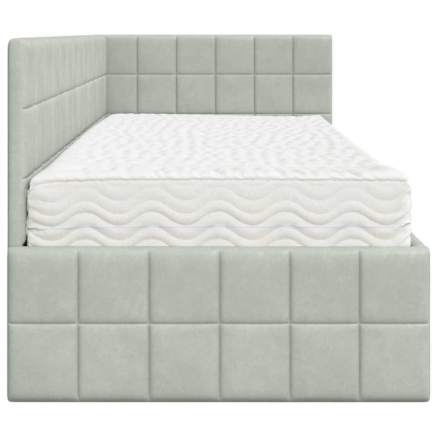 Hoekbedframe met Matras met hoofdeinde 2 pcs Lichtgrijs Fluweel