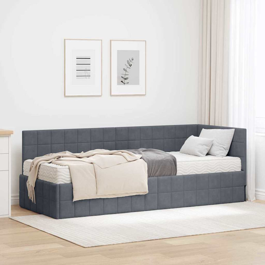 Hoekbedframe met Matras met hoofdeinde 2 pcs Grijs Fluweel