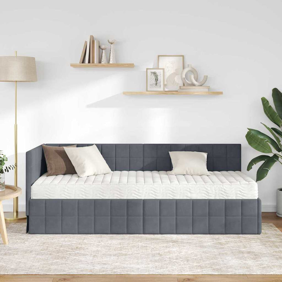 Hoekbedframe met Matras met hoofdeinde 2 pcs Grijs Fluweel