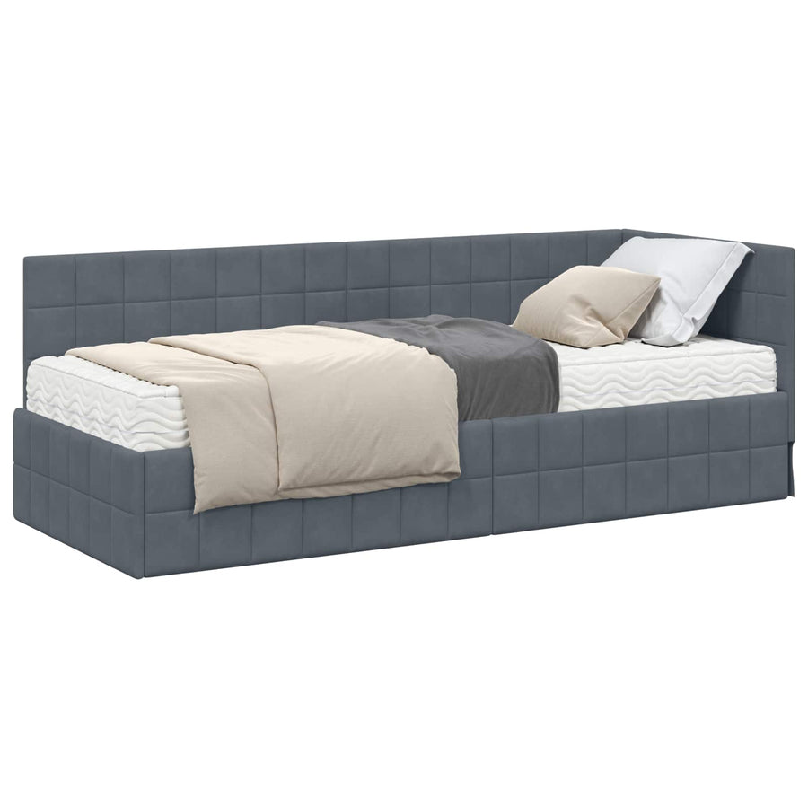 Hoekbedframe met Matras met hoofdeinde 2 pcs Grijs Fluweel