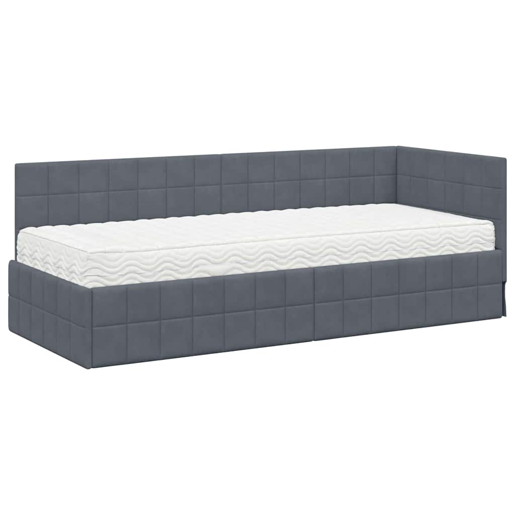 Hoekbedframe met Matras met hoofdeinde 2 pcs Grijs Fluweel