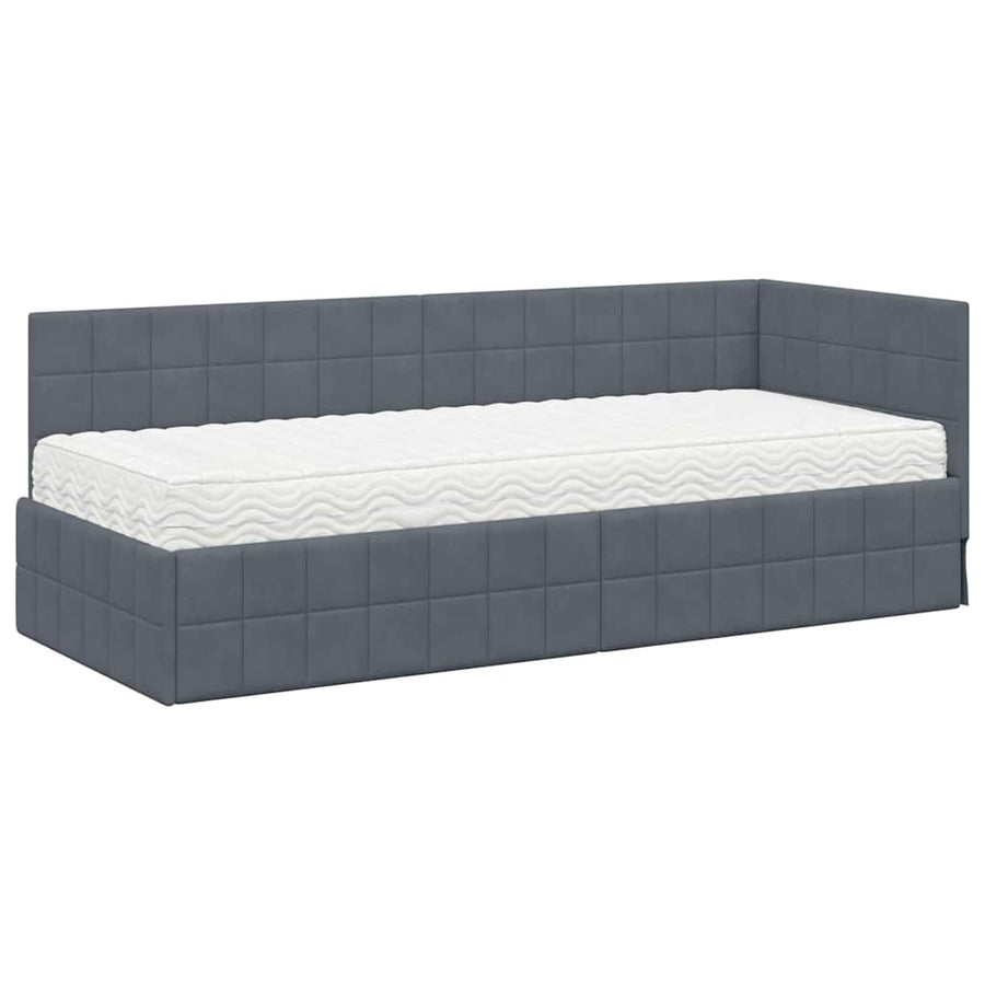 Hoekbedframe met Matras met hoofdeinde 2 pcs Grijs Fluweel