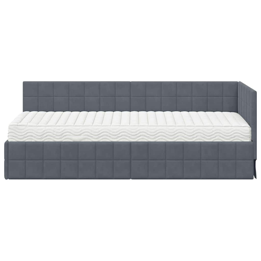 Hoekbedframe met Matras met hoofdeinde 2 pcs Grijs Fluweel