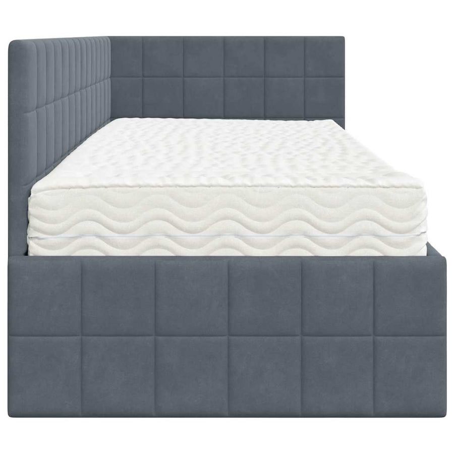 Hoekbedframe met Matras met hoofdeinde 2 pcs Grijs Fluweel