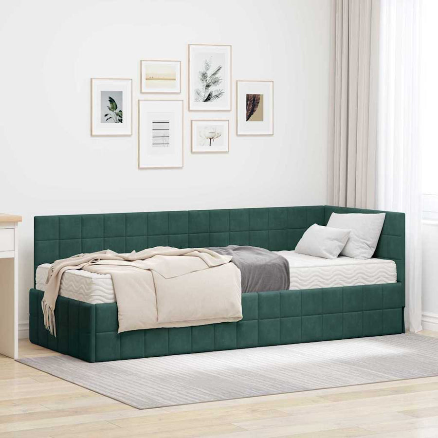 Hoekbedframe met Matras met hoofdeinde 2 pcs Groen Fluweel