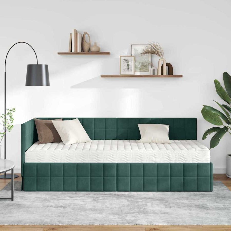 Hoekbedframe met Matras met hoofdeinde 2 pcs Groen Fluweel