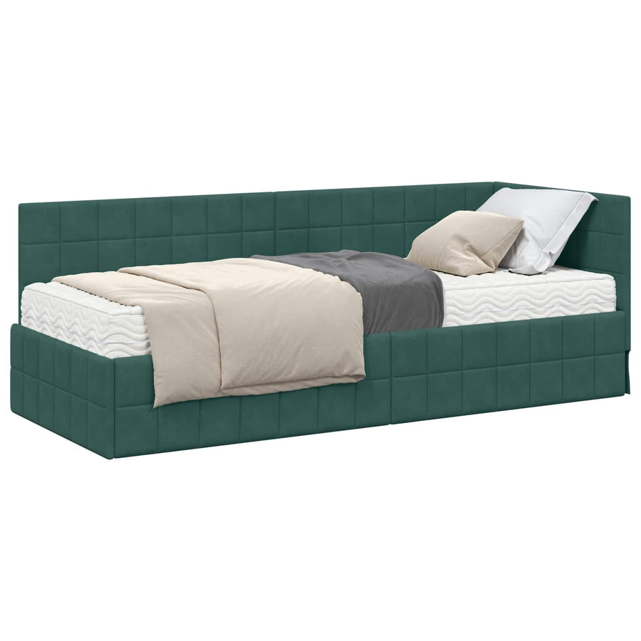Hoekbedframe met Matras met hoofdeinde 2 pcs Groen Fluweel