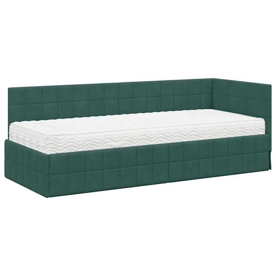 Hoekbedframe met Matras met hoofdeinde 2 pcs Groen Fluweel