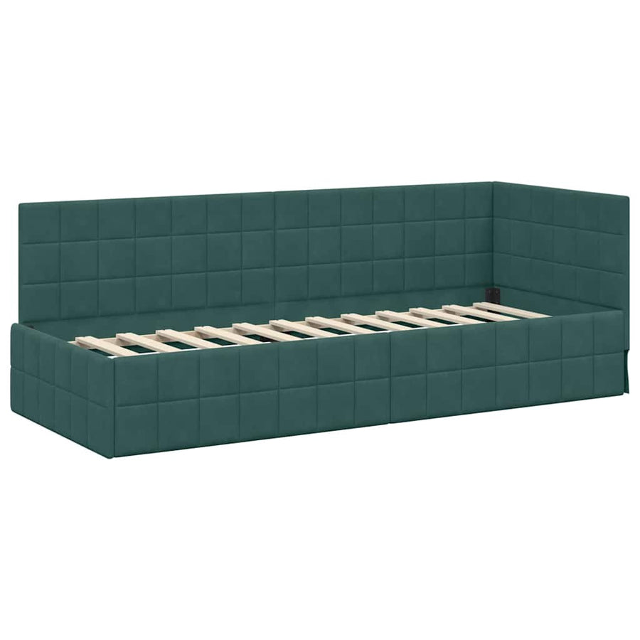 Hoekbedframe met Matras met hoofdeinde 2 pcs Groen Fluweel