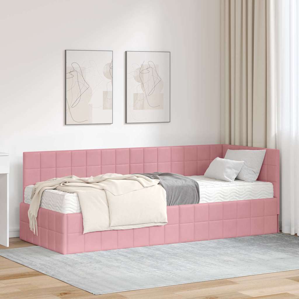 Hoekbedframe met Matras met hoofdeinde 2 pcs Grijs Fluweel
