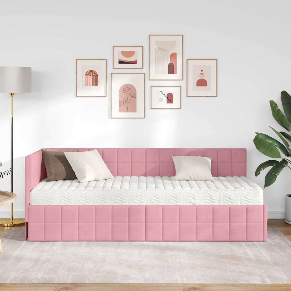 Hoekbedframe met Matras met hoofdeinde 2 pcs Grijs Fluweel