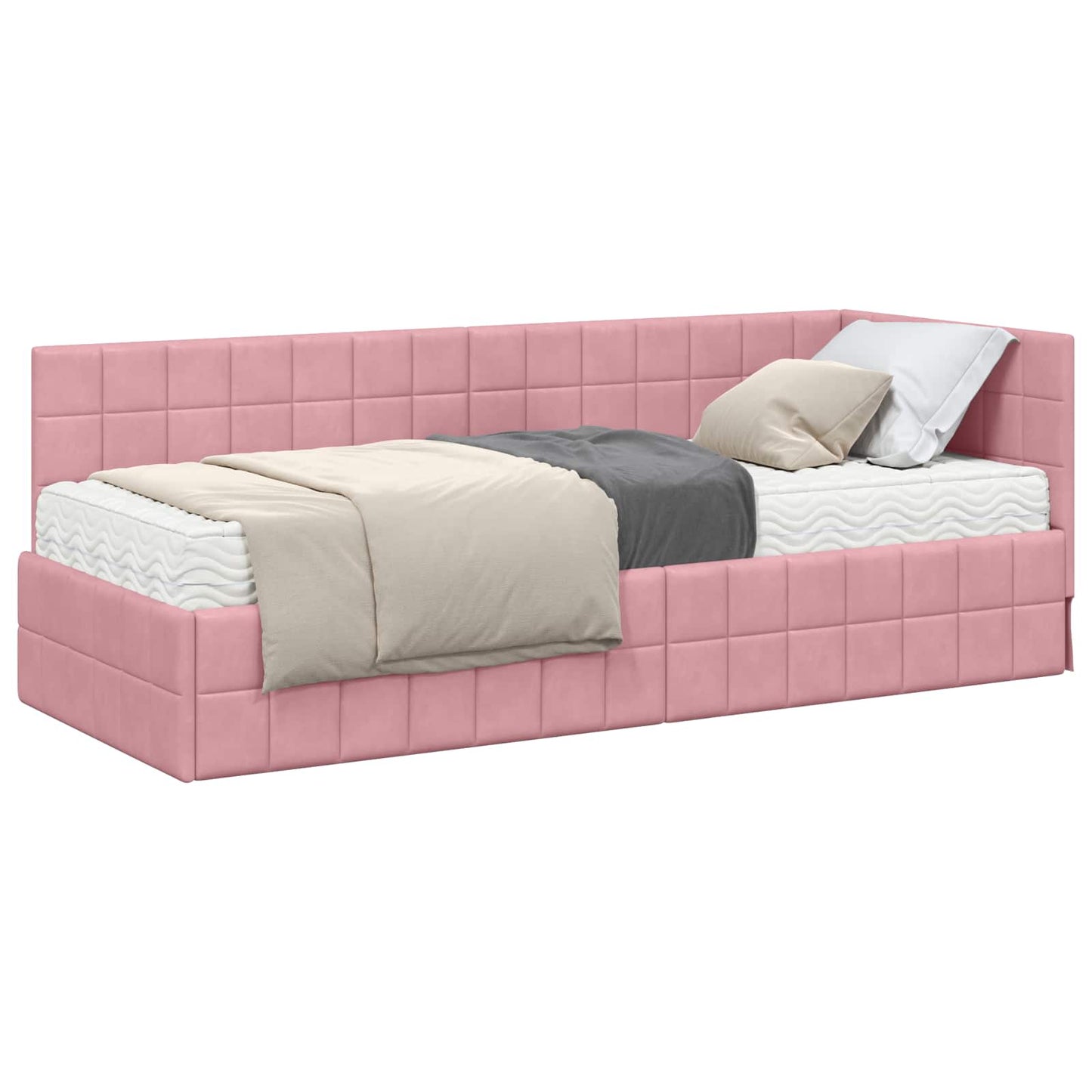 Hoekbedframe met Matras met hoofdeinde 2 pcs Grijs Fluweel