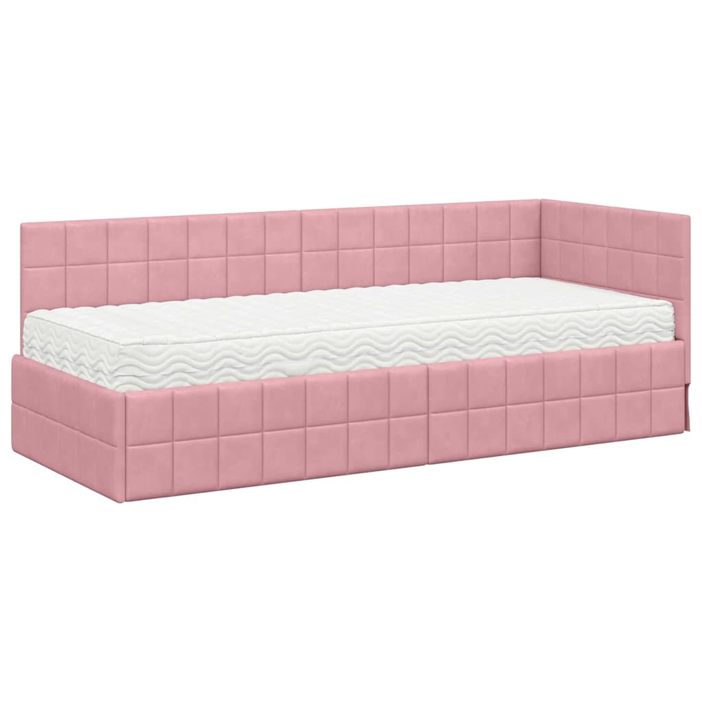 Hoekbedframe met Matras met hoofdeinde 2 pcs Grijs Fluweel