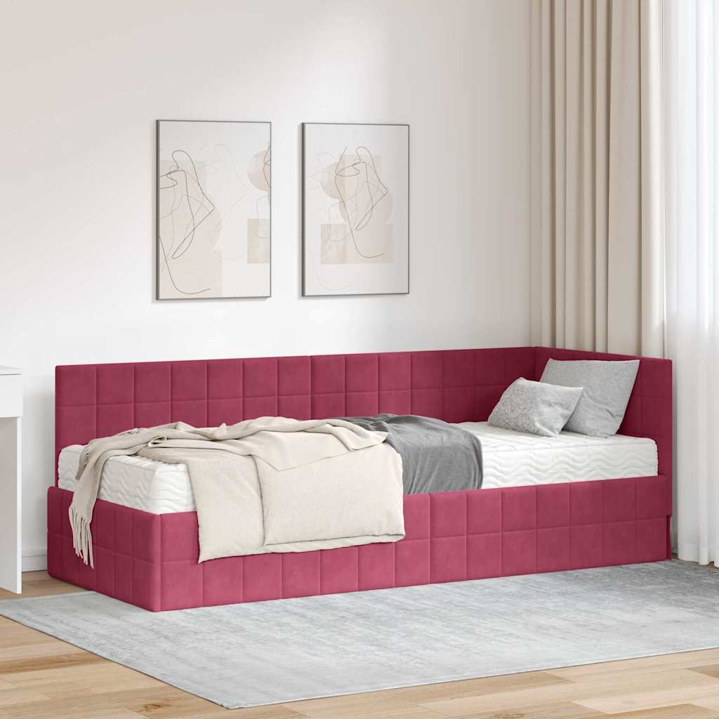 Hoekbedframe met Matras met hoofdeinde 2 pcs Groen Fluweel
