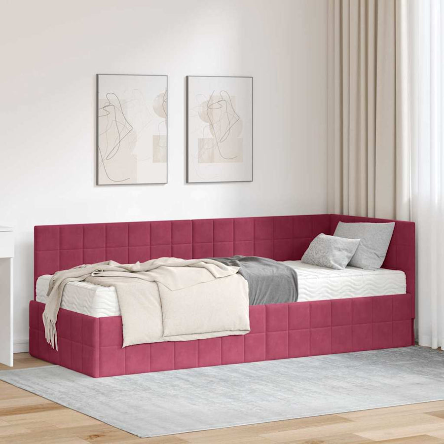 Hoekbedframe met Matras met hoofdeinde 2 pcs Groen Fluweel