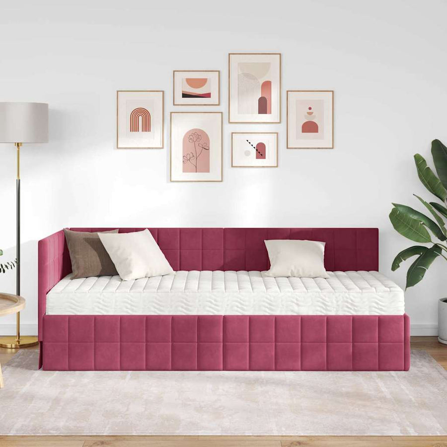 Hoekbedframe met Matras met hoofdeinde 2 pcs Groen Fluweel