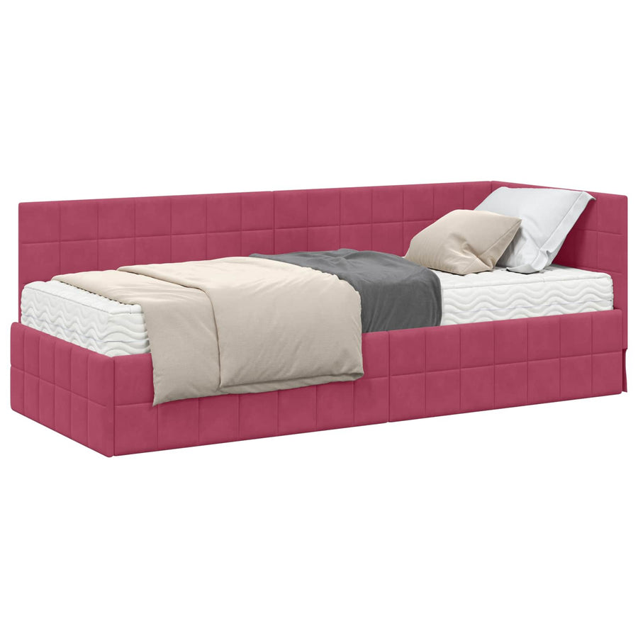 Hoekbedframe met Matras met hoofdeinde 2 pcs Groen Fluweel